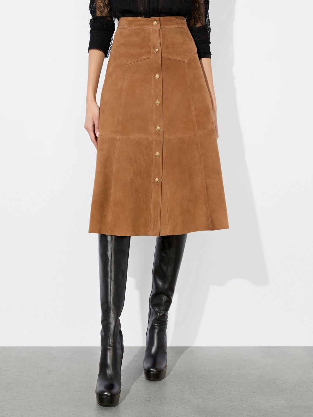 Calica Suede Midi Skirt In Camel - Alice + Olivia Women