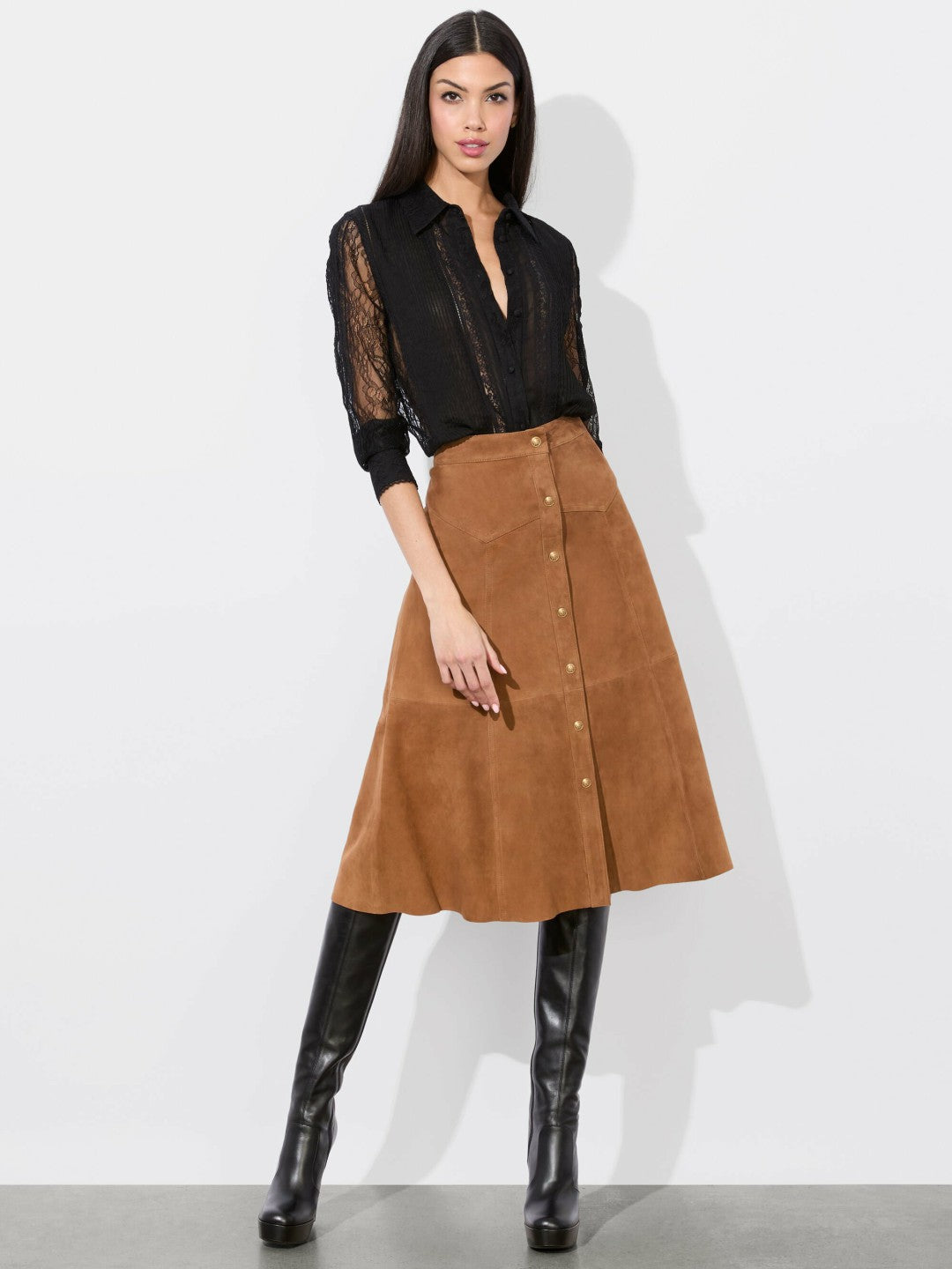 Calica Suede Midi Skirt In Camel - Alice + Olivia Women