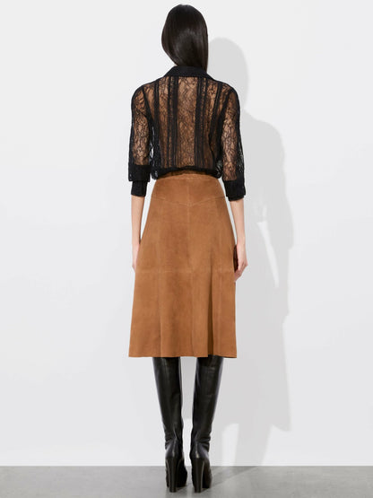 Calica Suede Midi Skirt In Camel - Alice + Olivia Women