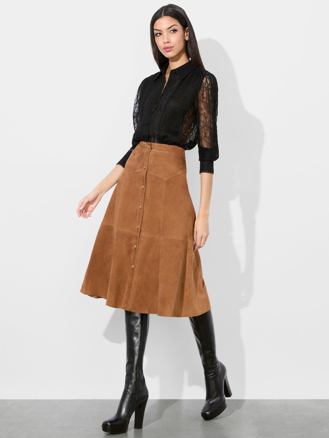 Calica Suede Midi Skirt In Camel - Alice + Olivia Women