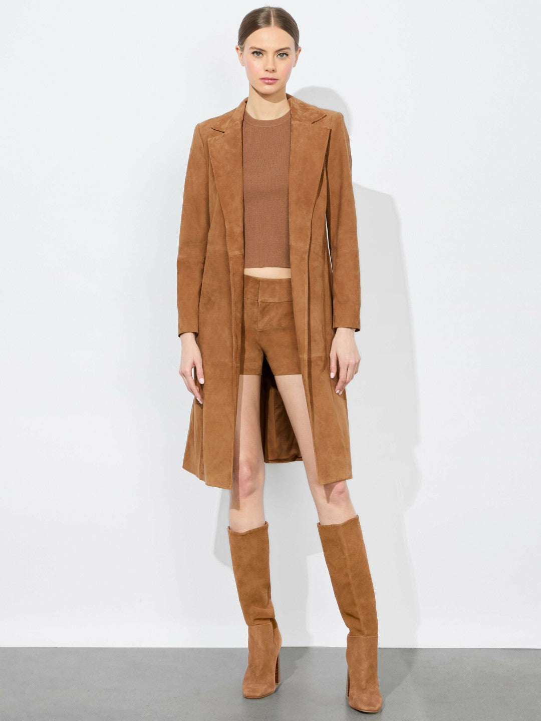 Karley Suede Coat In Camel - Alice + Olivia Women