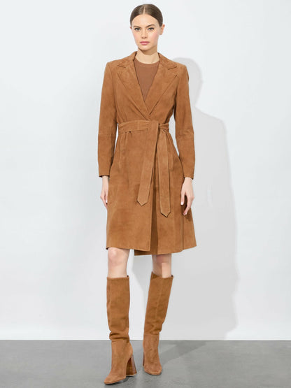 Karley Suede Coat In Camel - Alice + Olivia Women