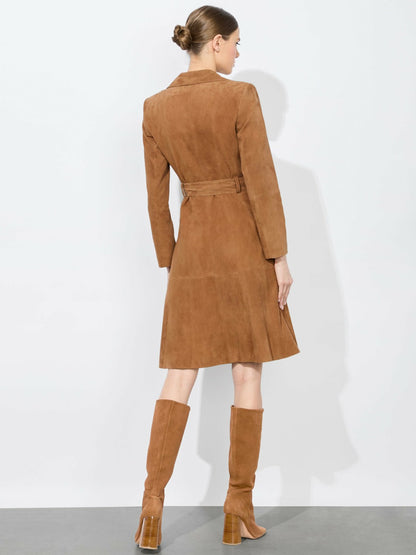 Karley Suede Coat In Camel - Alice + Olivia Women