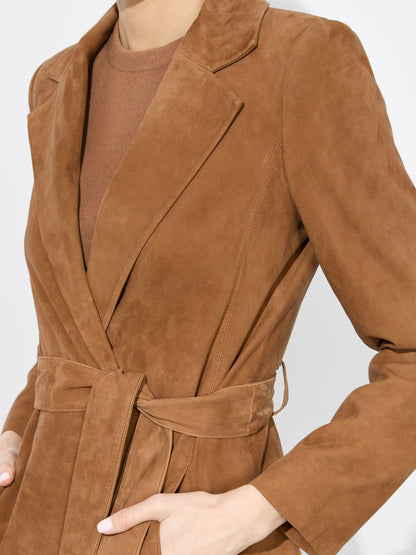 Karley Suede Coat In Camel - Alice + Olivia Women