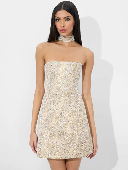 Paige Mini Dress In Champagne - Alice + Olivia Women