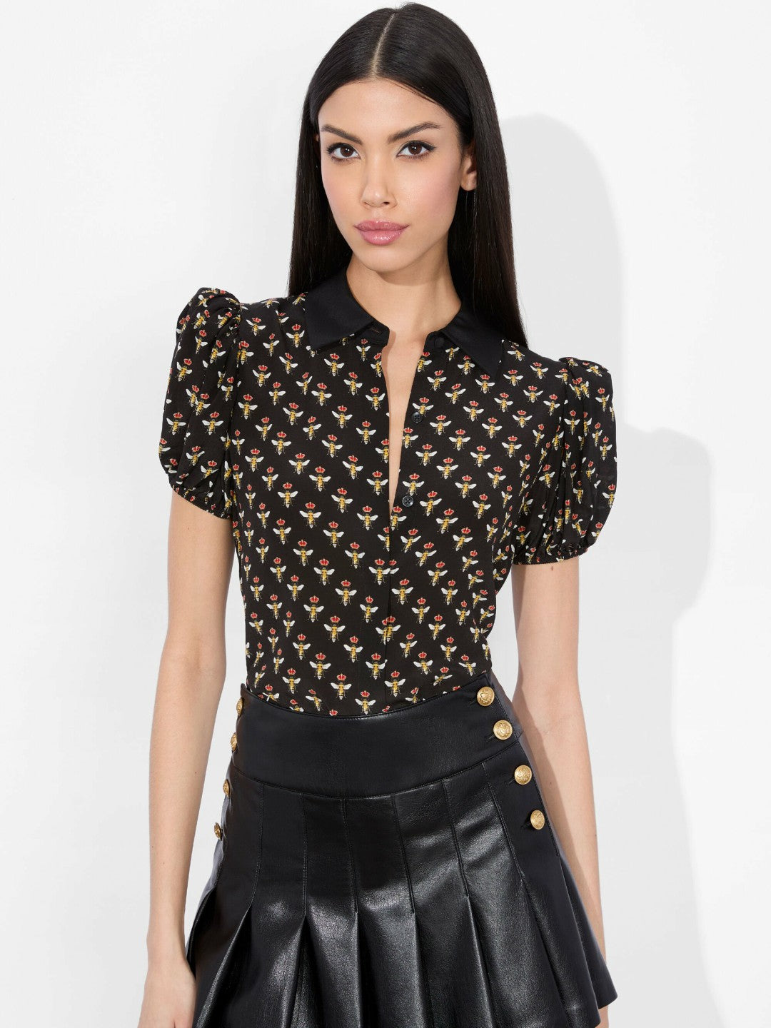 Willa Puff Sleeve Satin Blouse In Queen Bee - Alice + Olivia Women