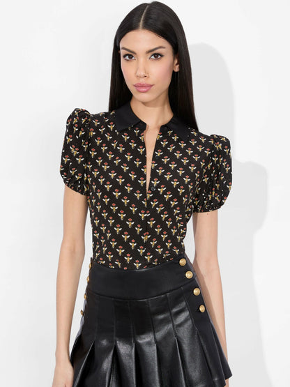 Willa Puff Sleeve Satin Blouse In Queen Bee - Alice + Olivia Women