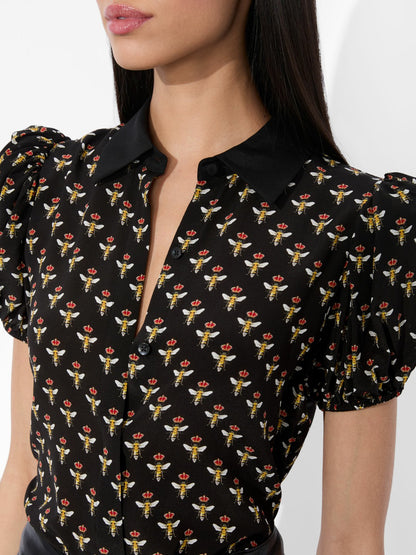 Willa Puff Sleeve Satin Blouse In Queen Bee - Alice + Olivia Women