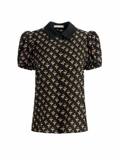 Willa Puff Sleeve Satin Blouse In Queen Bee - Alice + Olivia Women