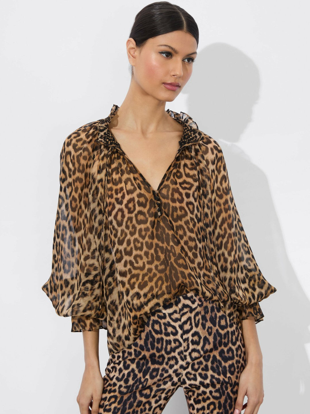 Norah Leopard Silk Blouse In Catwalk - Alice + Olivia Women