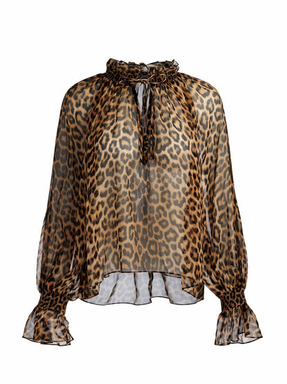 Norah Leopard Silk Blouse In Catwalk - Alice + Olivia Women