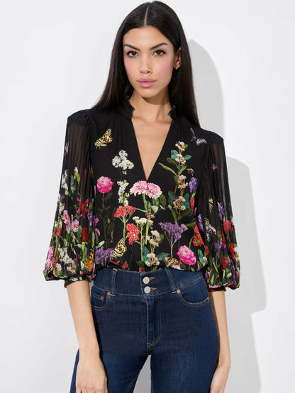 Ilan Button Front Blouse In Secret Garden - Alice + Olivia Women