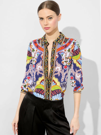 Willa Silk Blouse In On The Road - Alice + Olivia Women