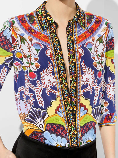 Willa Silk Blouse In On The Road - Alice + Olivia Women