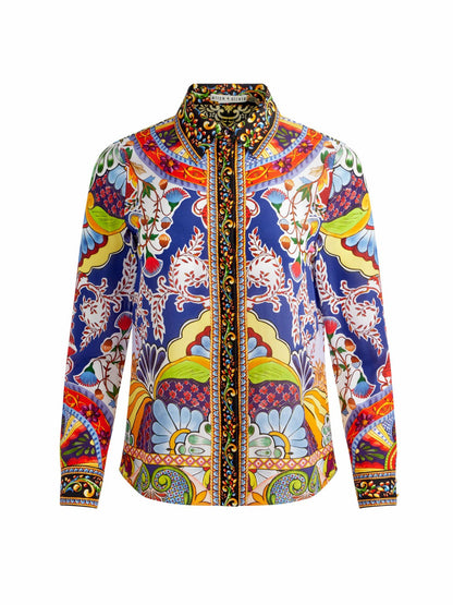Willa Silk Blouse In On The Road - Alice + Olivia Women