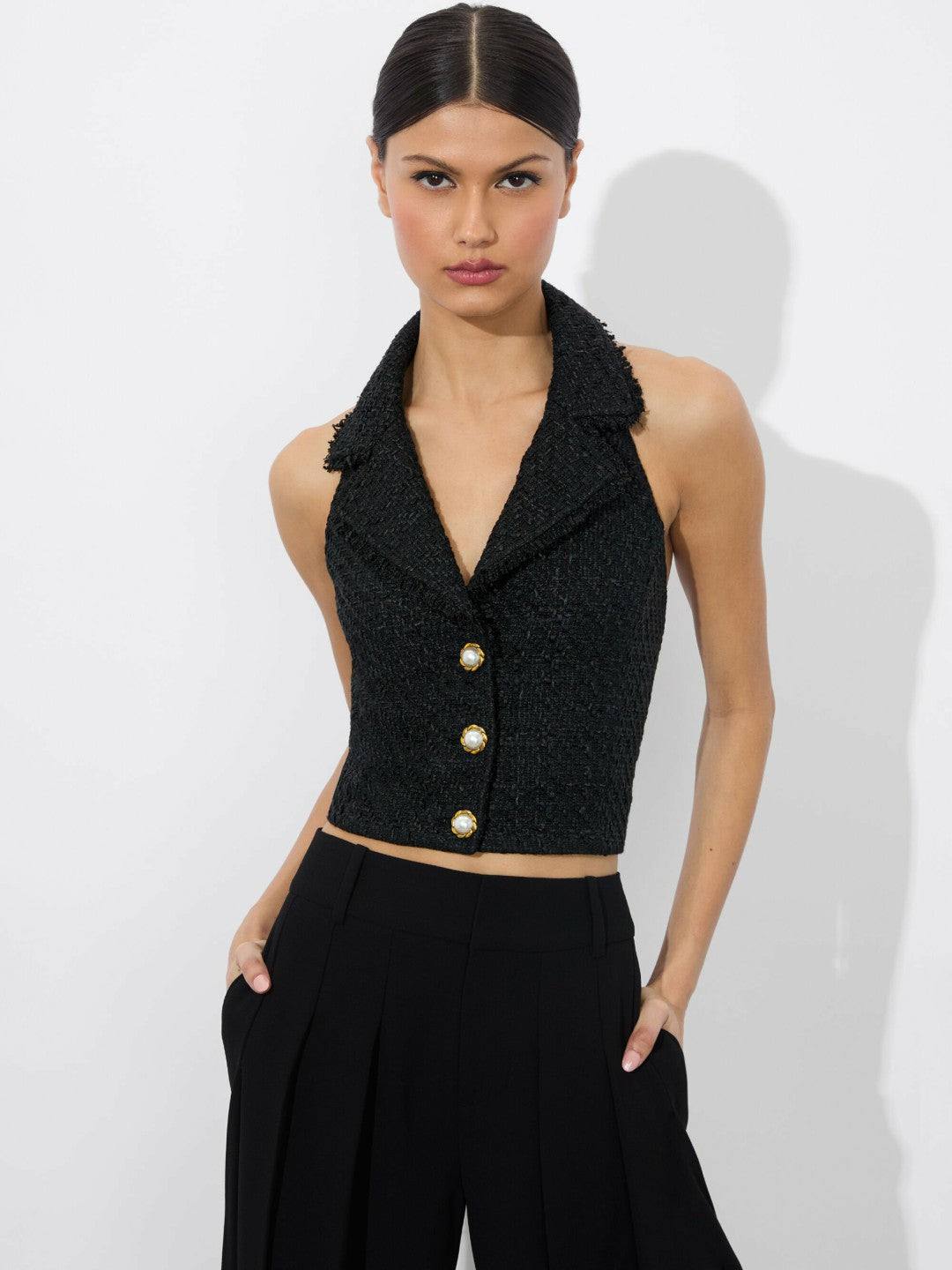 Meri Halter Vest In Black - Alice + Olivia Women