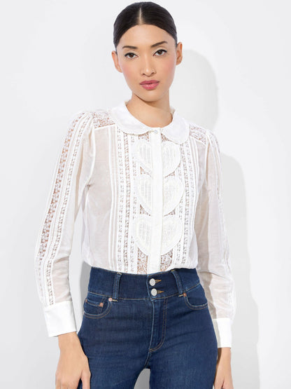 Kurt Mixed Media Blouse In Off White - Alice + Olivia Women