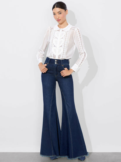 Kurt Mixed Media Blouse In Off White - Alice + Olivia Women
