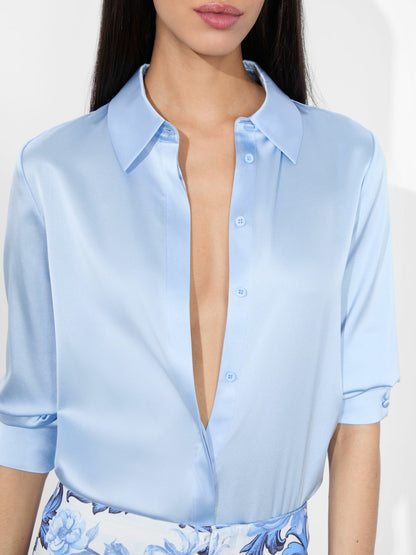 Willa Silk Blouse In Mineral Blue - Alice + Olivia Women