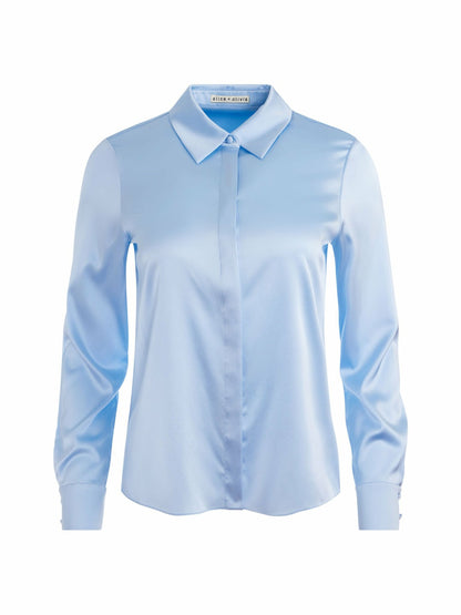 Willa Silk Blouse In Mineral Blue - Alice + Olivia Women