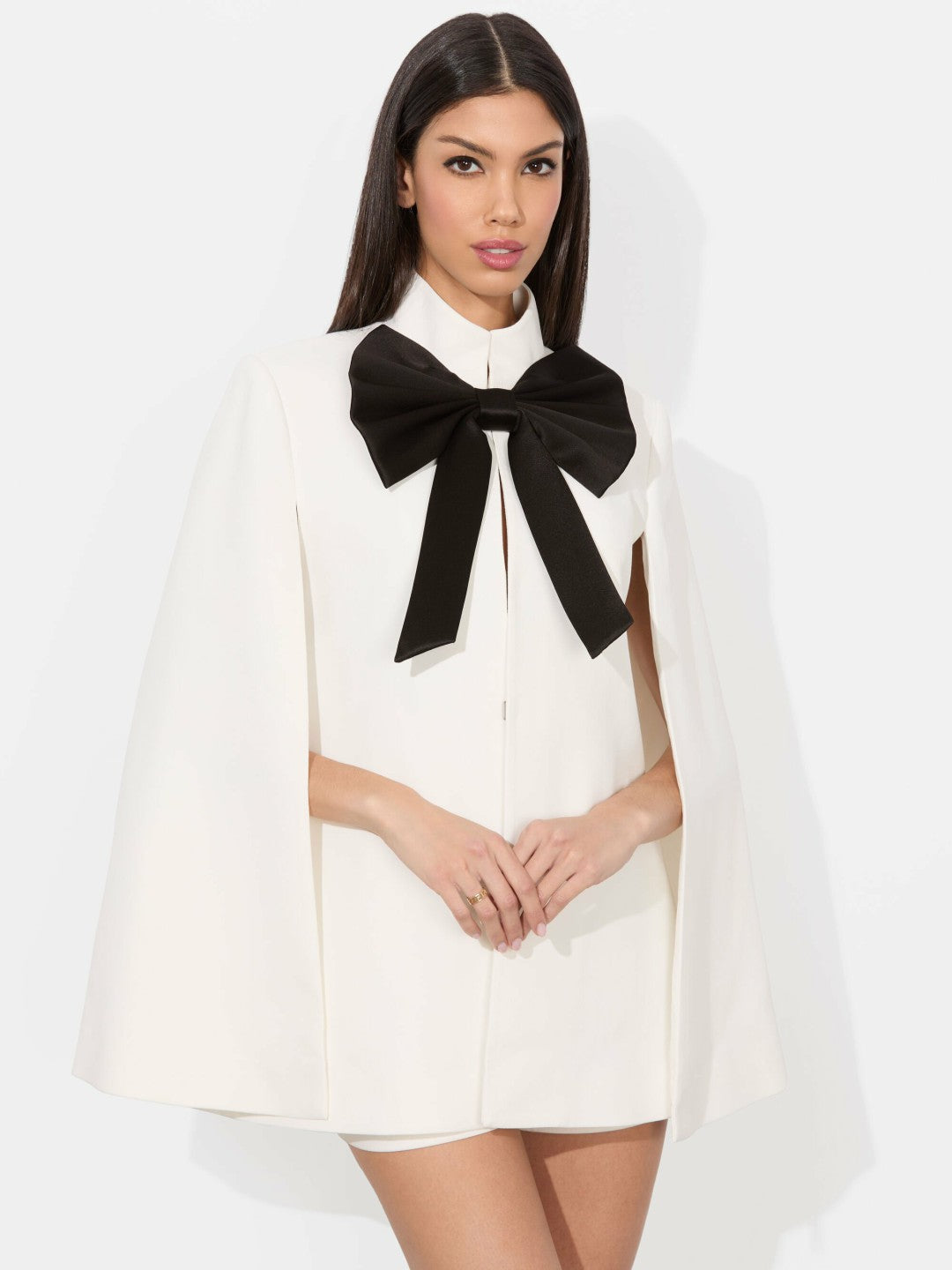 Philippa Bow Cape In Off White/black - Alice + Olivia Women