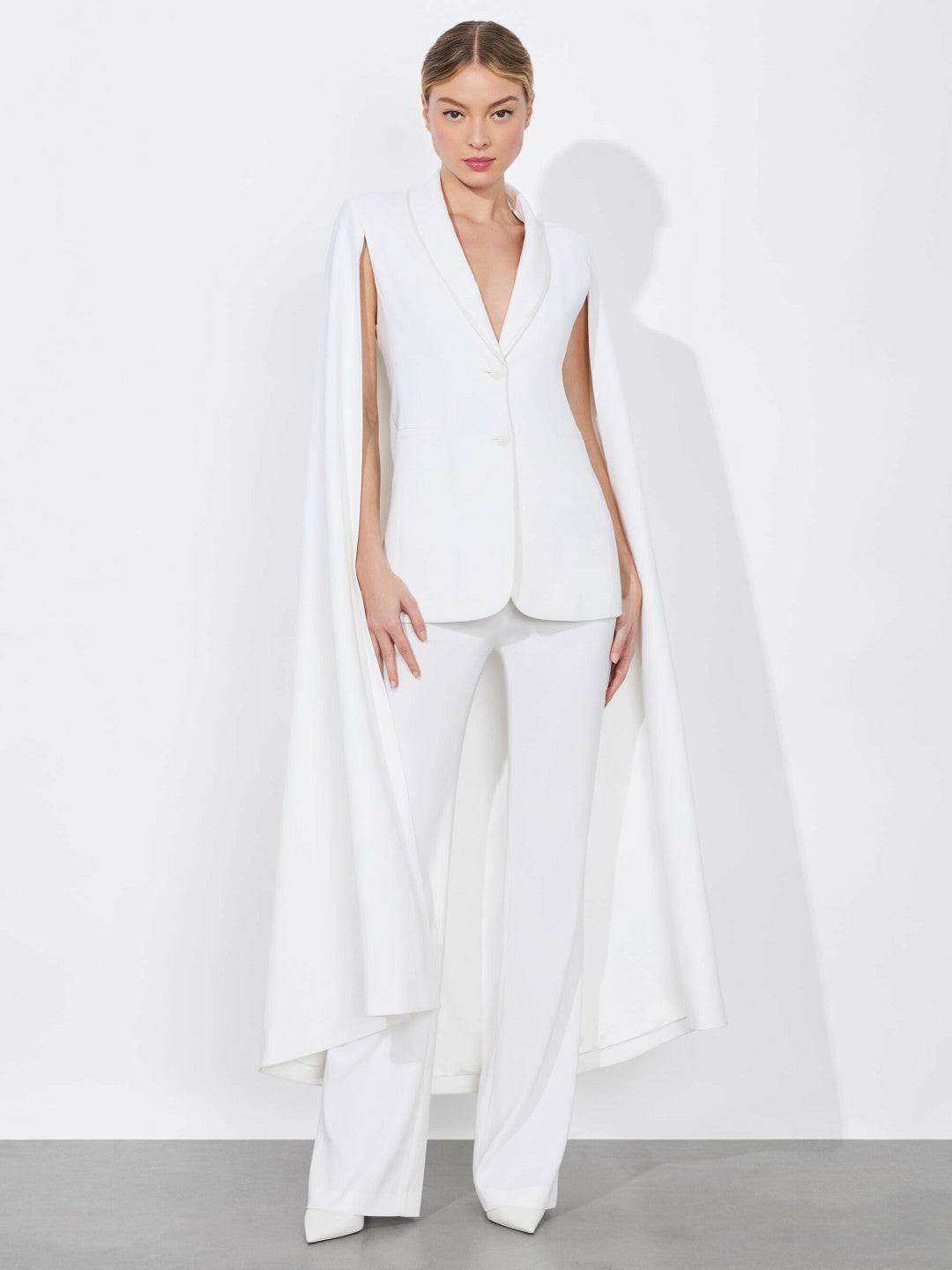 Esther Cape Sleeve Maxi Blazer In Off White - Alice + Olivia Women