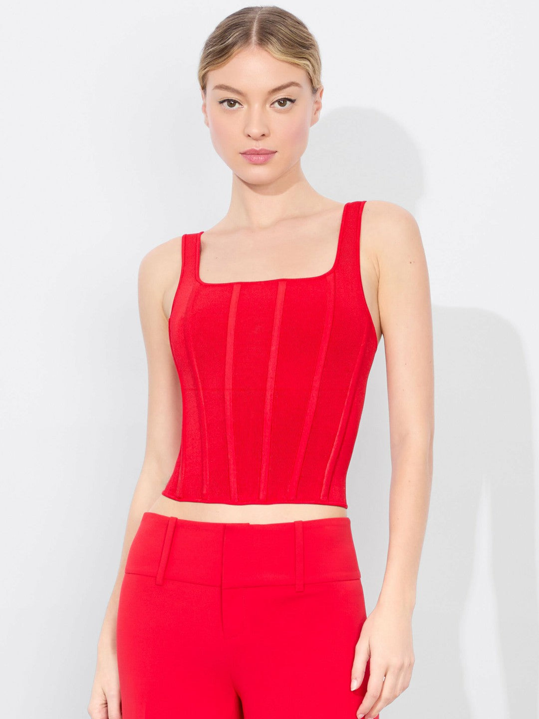 Sariah Corset Tank In Bright Ruby - Alice + Olivia Women