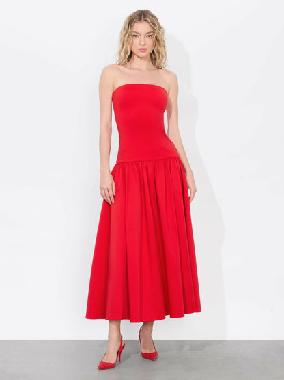 Oriana Drop Waist Midi Dress In Bright Ruby - Alice + Olivia Women
