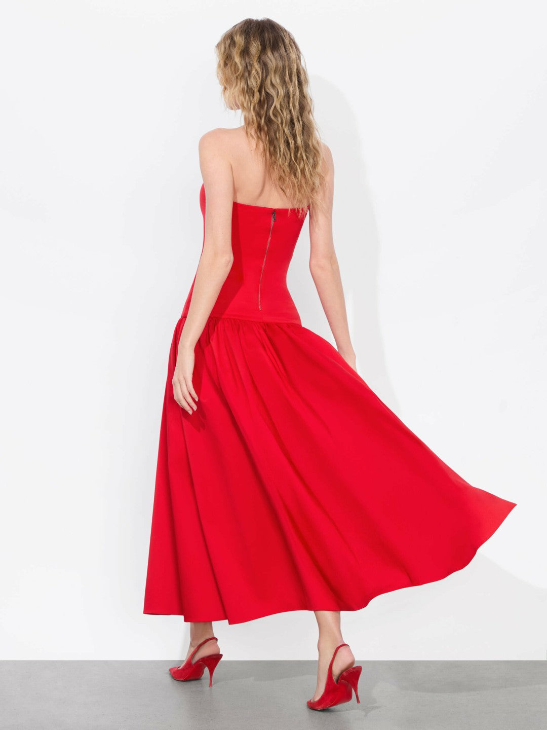 Oriana Drop Waist Midi Dress In Bright Ruby - Alice + Olivia Women