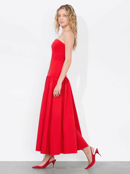 Oriana Drop Waist Midi Dress In Bright Ruby - Alice + Olivia Women