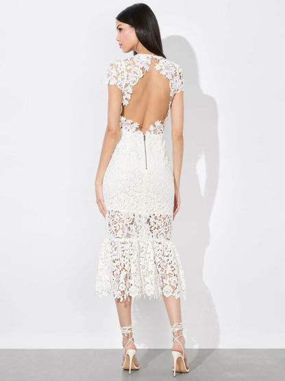 Clover Open Back Dress In Off White - Alice + Olivia Women