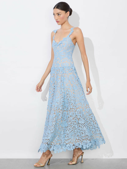 Anabella Drop Waist Dress In Mineral Blue - Alice + Olivia Women
