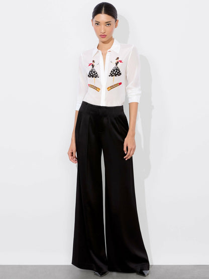 Willa Silk Blouse In I Am Woman Off White - Alice + Olivia Women