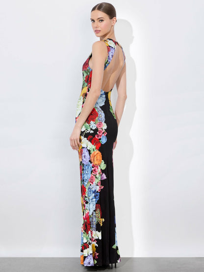 Delora Open Back Maxi Dress In Garden Brunch Black - Alice + Olivia Women
