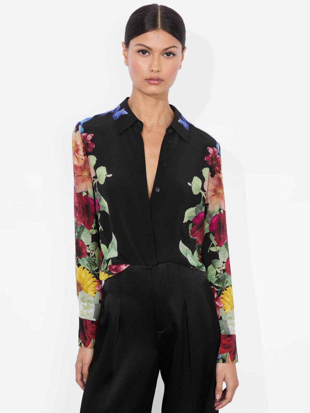 Brady Silk Blouse In Garden Brunch Black - Alice + Olivia Women