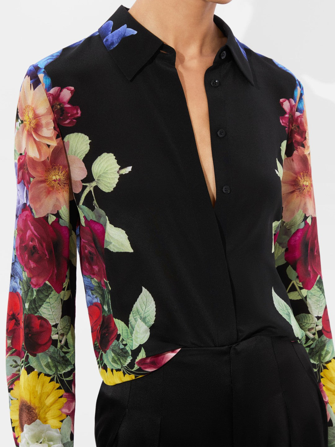 Brady Silk Blouse In Garden Brunch Black - Alice + Olivia Women