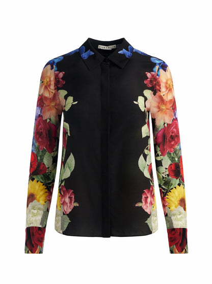 Brady Silk Blouse In Garden Brunch Black - Alice + Olivia Women