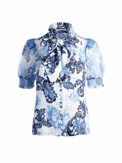 Brentley Blouse In Scroll Symphony - Alice + Olivia Women