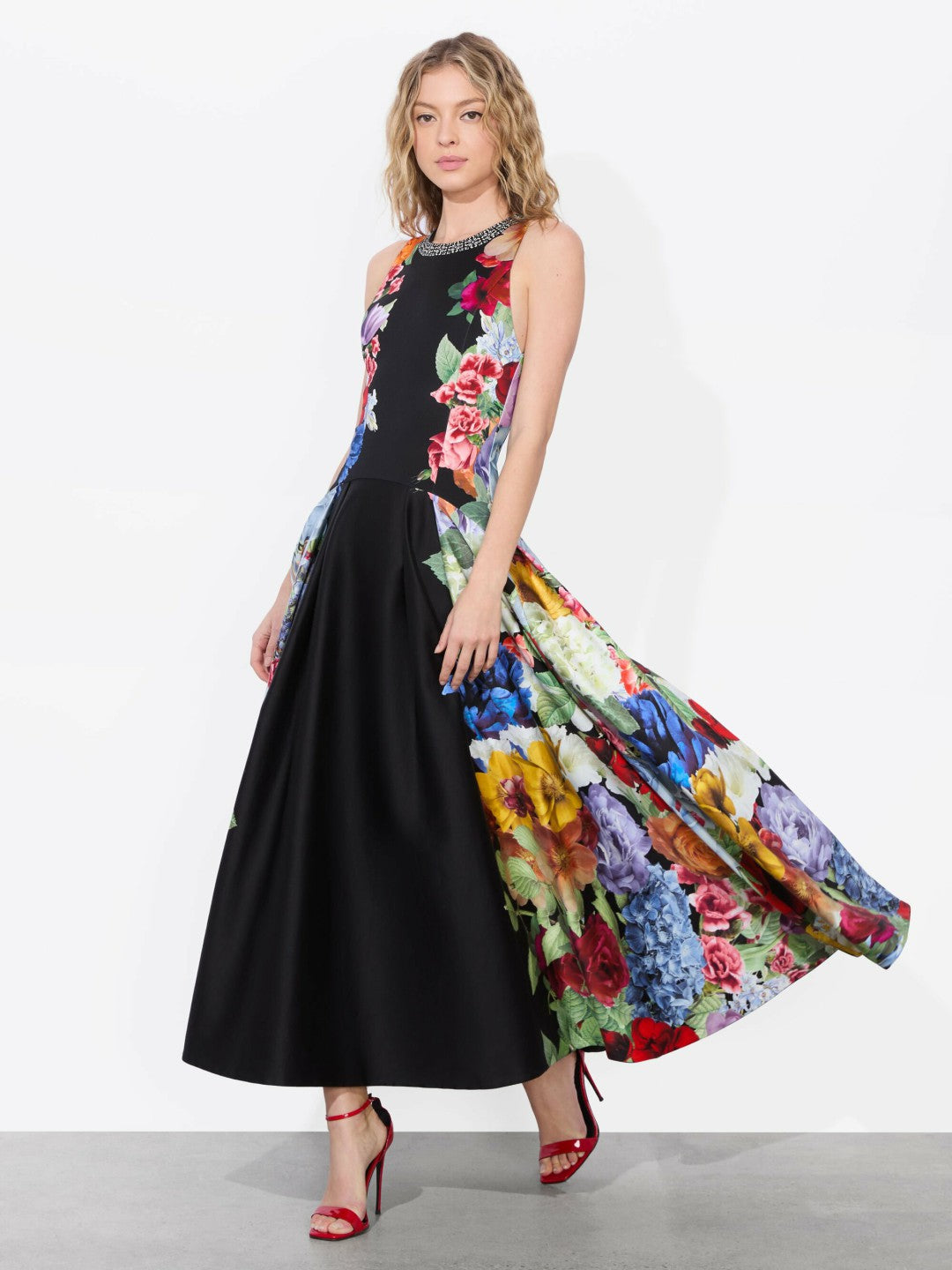 Adley Drop Waist Midi Dress In Garden Brunch Black - Alice + Olivia Women