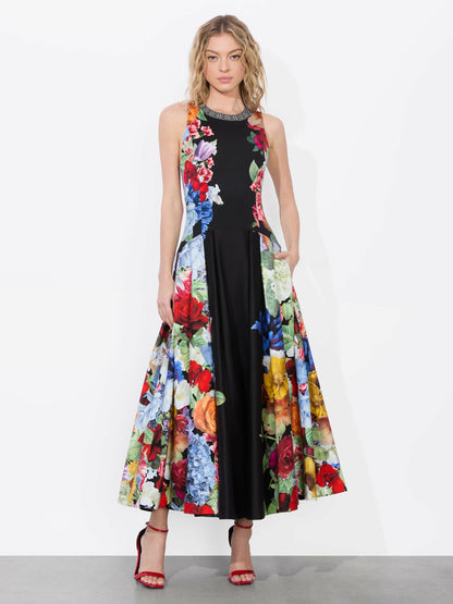Adley Drop Waist Midi Dress In Garden Brunch Black - Alice + Olivia Women