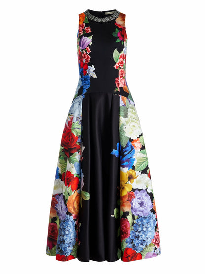 Adley Drop Waist Midi Dress In Garden Brunch Black - Alice + Olivia Women