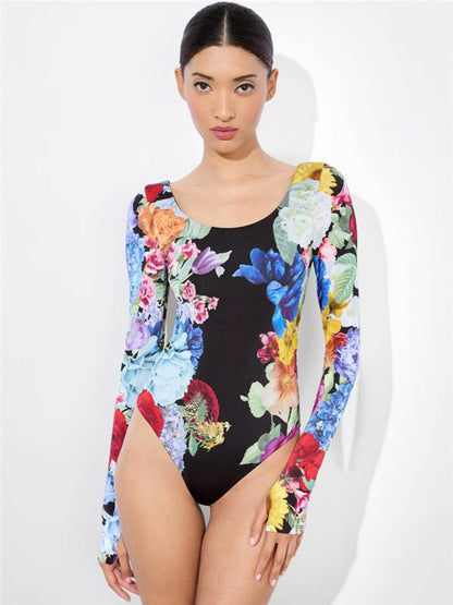 Rhys Ballet Bodysuit In Garden Brunch Black - Alice + Olivia Women