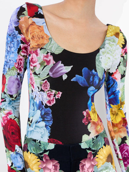 Rhys Ballet Bodysuit In Garden Brunch Black - Alice + Olivia Women