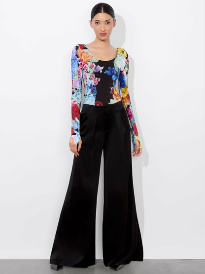 Rhys Ballet Bodysuit In Garden Brunch Black - Alice + Olivia Women