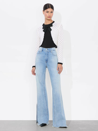 Dannie Shrug Bow Cardigan In Soft White/black - Alice + Olivia Women