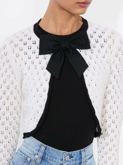 Dannie Shrug Bow Cardigan In Soft White/black - Alice + Olivia Women
