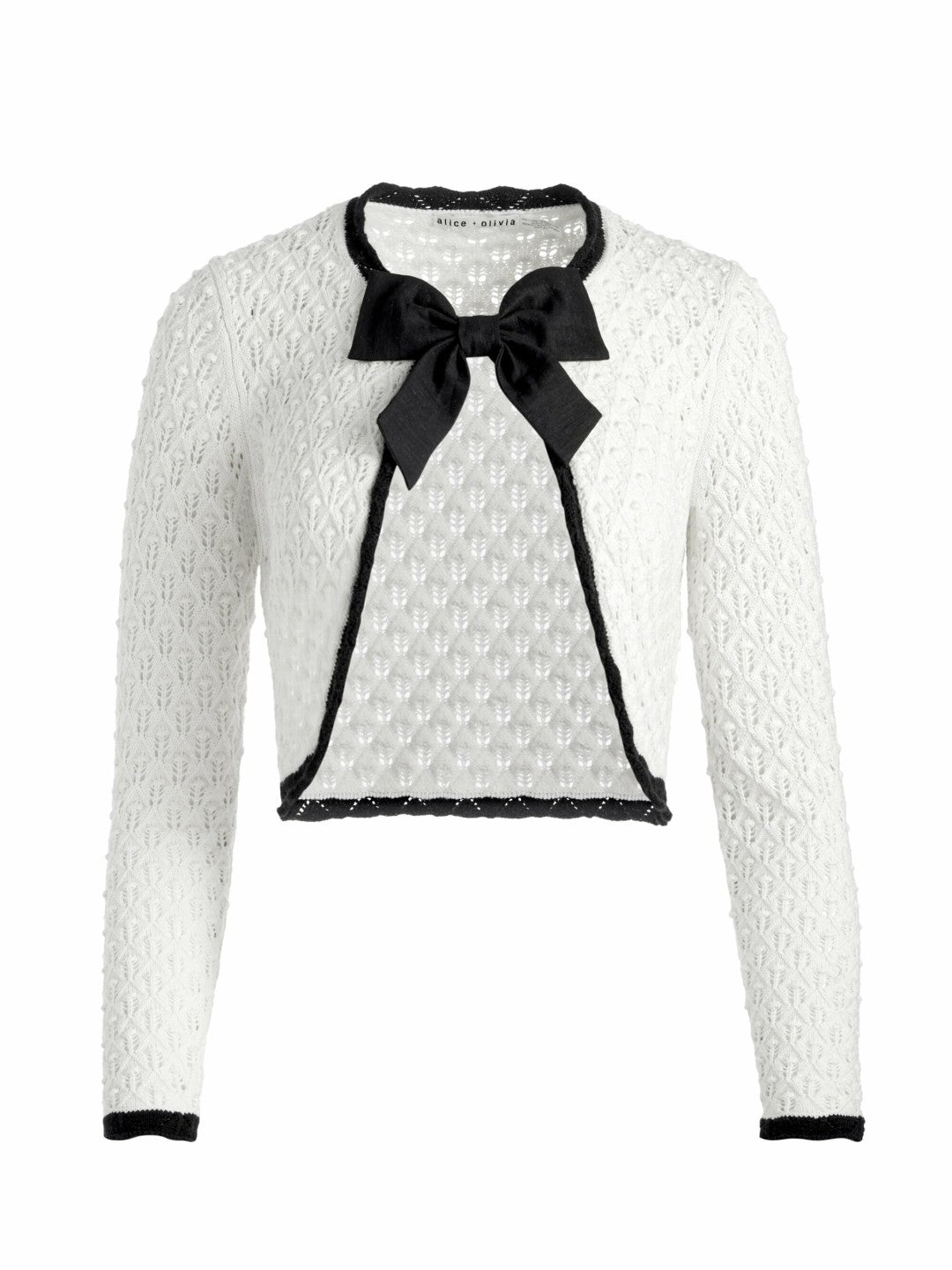 Dannie Shrug Bow Cardigan In Soft White/black - Alice + Olivia Women
