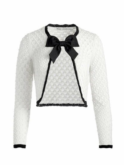Dannie Shrug Bow Cardigan In Soft White/black - Alice + Olivia Women