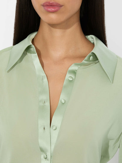 Willa 70s Collar Silk Blouse In Sage - Alice + Olivia Women
