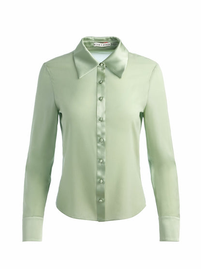 Willa 70s Collar Silk Blouse In Sage - Alice + Olivia Women